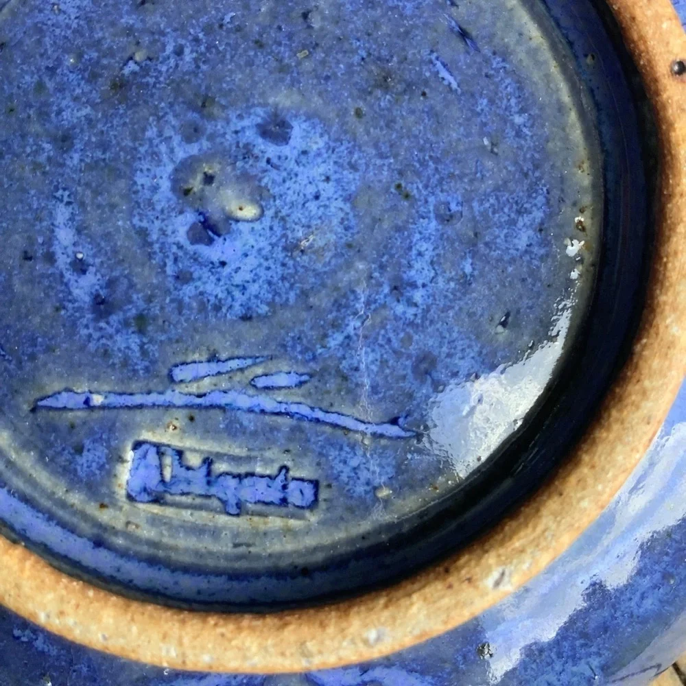 Handcrafted Signed Pottery Blue Lemon Zester